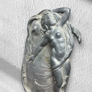 Antique Art Nouveau Lady Maiden Mermaid Pewter Tray Metal Ornate